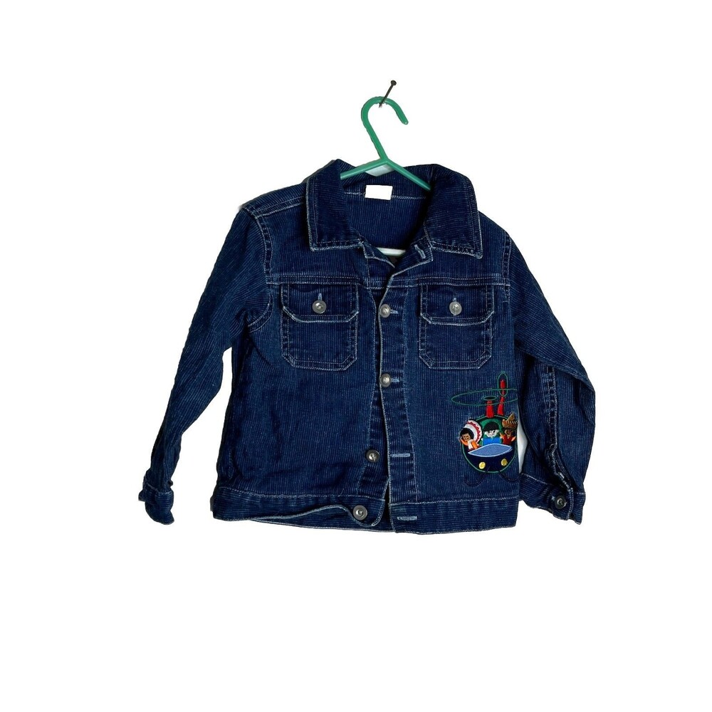Vtg 90s Quirky Indian Spanish Asian Kids Embroidered Helicopter Denim Jacket 4 6